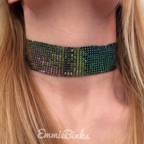 ✨3for$38 New 2 Piece Oil Slick Holographic Metallic Mesh Choker & Bracelet Set - Picture 12 of 15